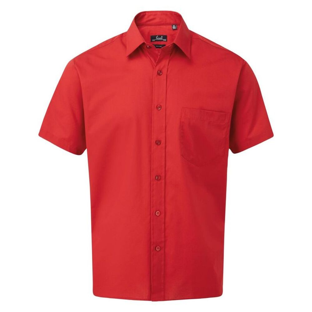 Premier Mens Short Sleeve Poplin Shirt / Red